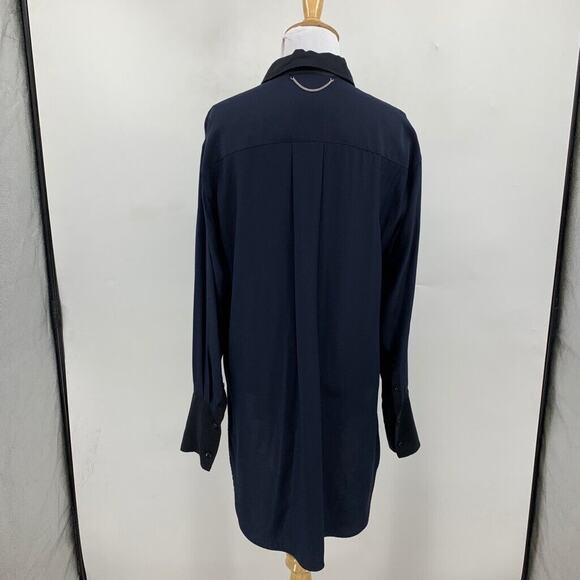 Rag & Bone Shirt Womens XS Extra Small Navy Black Silk Hidden Button Shirttail - Picture 6 of 11